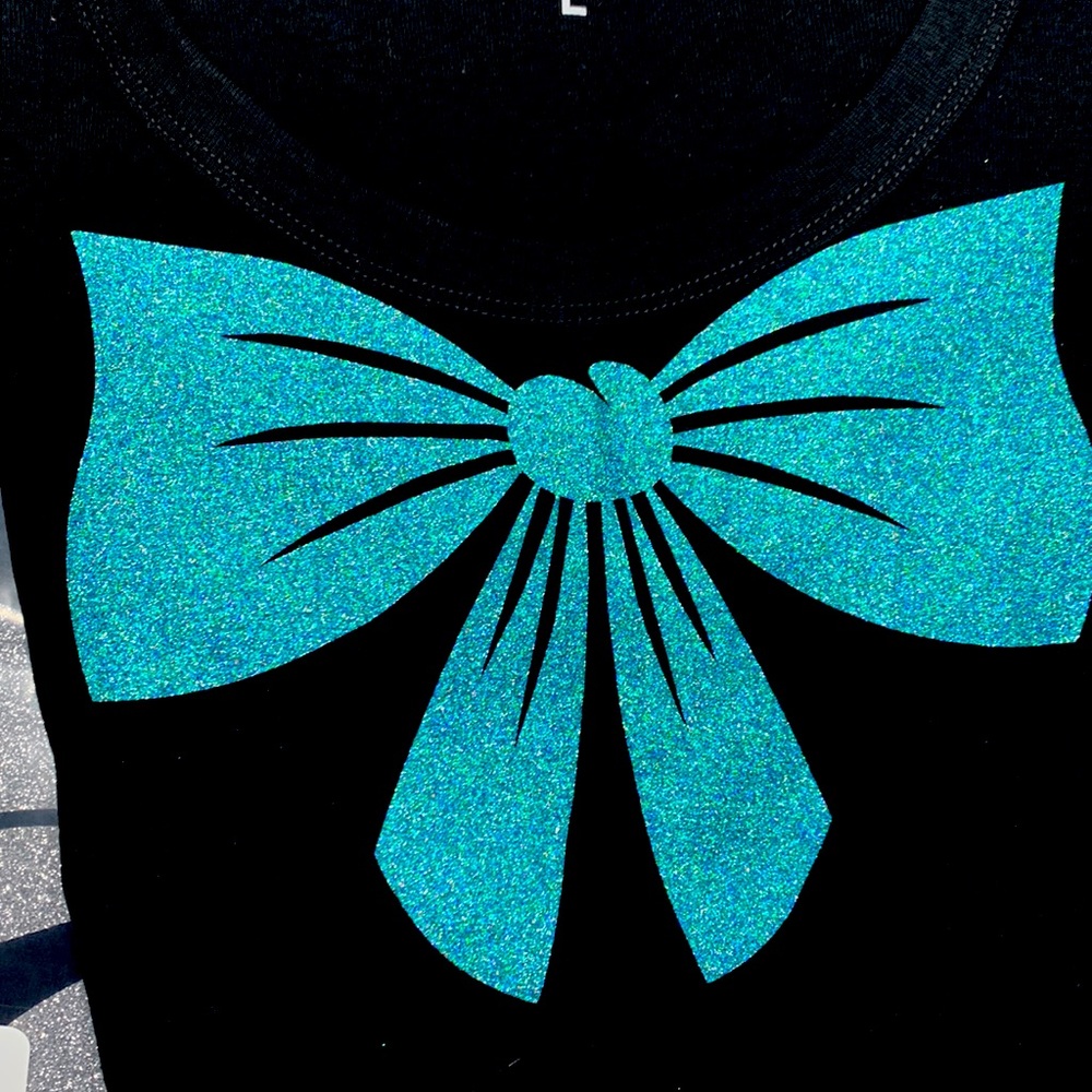 BELLA+CANVAS Women's Black Scoop Neck Tee with Glitter Bow